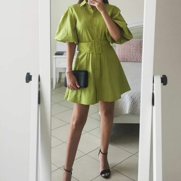 ZARA | Voluminous Sleeve Belted Dress Pistachio - Picture 5 of 16